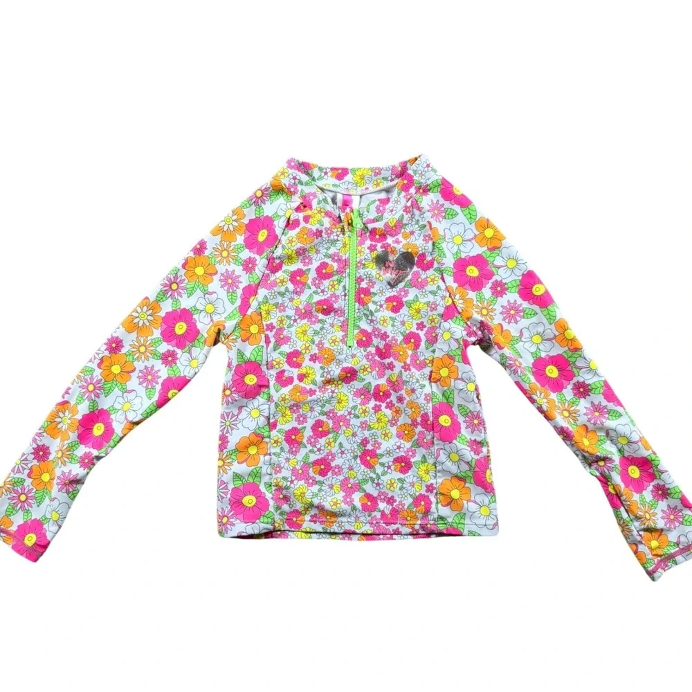 Betsey Johnson rash guard Girls Long Sleeve‎ Swim Top Floral 10 beach colorful